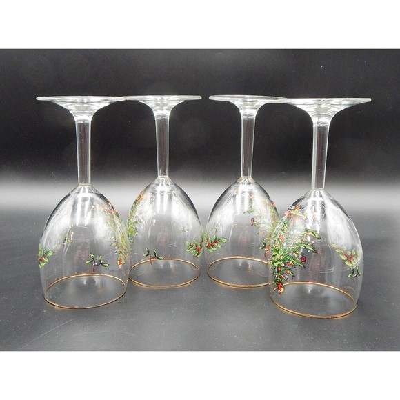 Spode Christmas Tree Wine Water Glasses Goblets Gold Trim 7-1/2 Inch Set of 4 - Picture 13 of 13